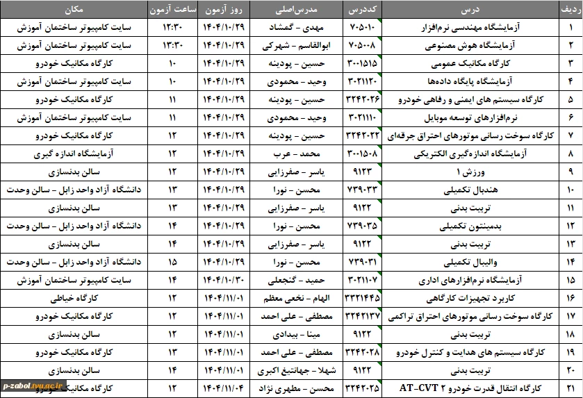 شروع امتحانات پایان ترم 1405-1404 آموزشکده زابل به صورت حضوری  از تاریخ 1404/10/28 2